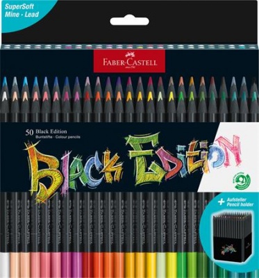 Színes ceruza készlet, háromszögletű, FABER-CASTELL "Black Edition",  50 különböző szín