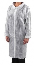 Látogató köpeny, egyszer használatos, tépőzáras, polipropilén, 20g, L méret, fehér